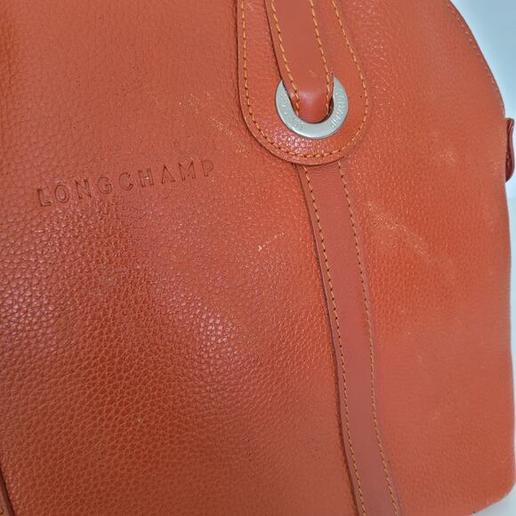 Longchamp Paris Legacy Orange Saddle Pebble Leather Zip Tote Bag Purse Medium - Picture 10 of 12